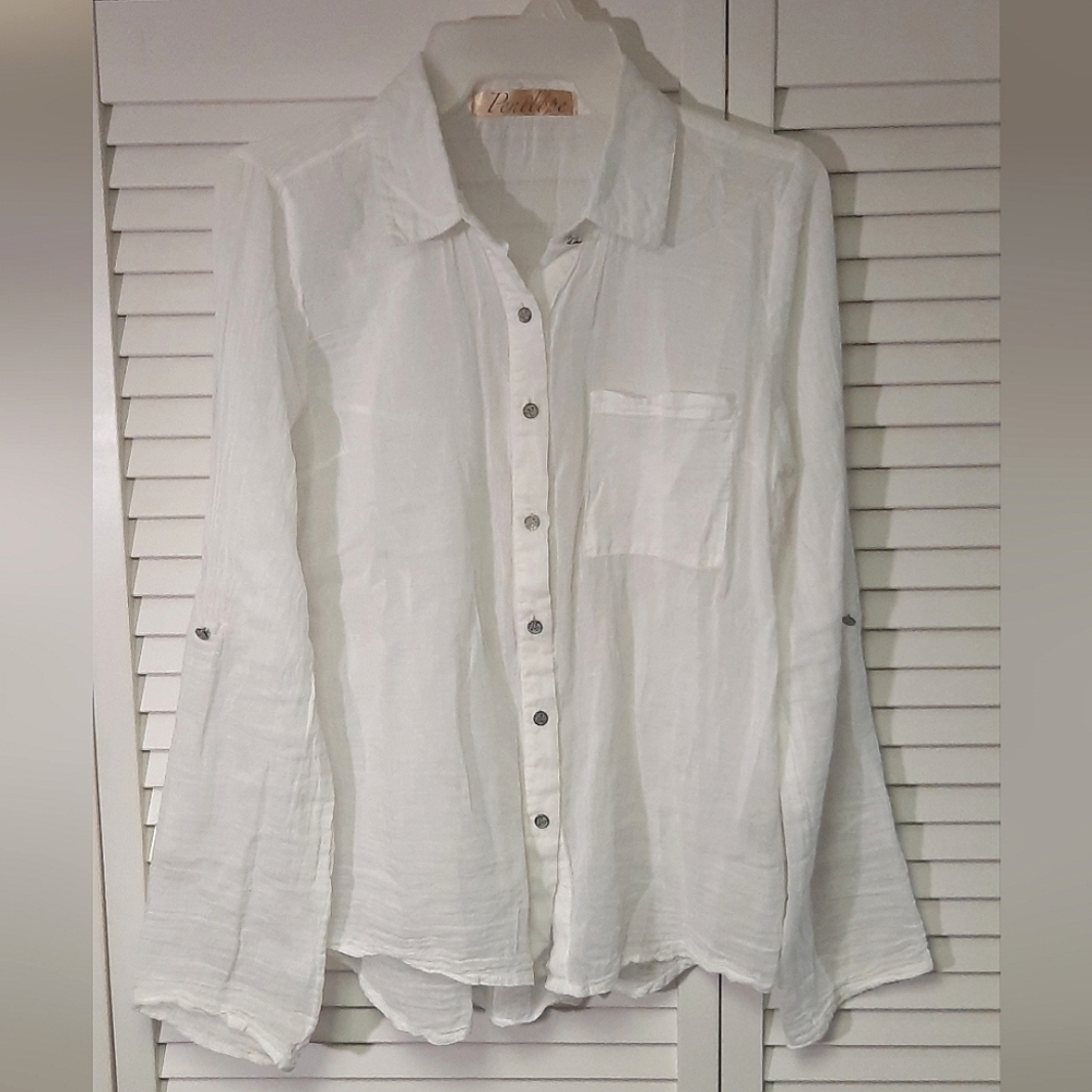 Junior Boho Sheer white cotton blouse! Size S/ 16